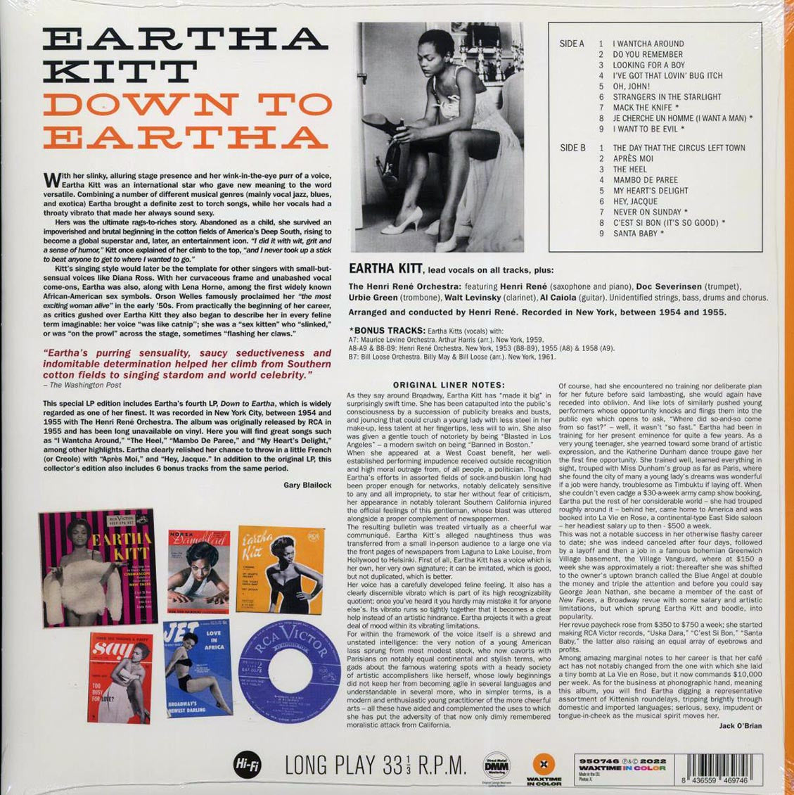 Eartha Kitt - Down To Eartha (+6 bonus tracks) (180g) (orange vinyl) vinyl LP back cover