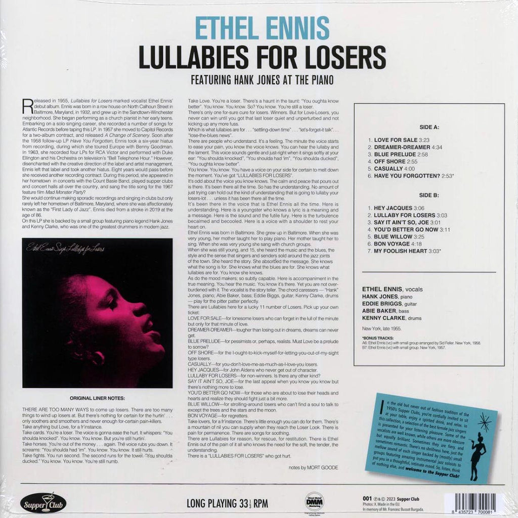 Ethel Ennis - Lullabies For Losers (+2 bonus tracks) (ltd. 500 copies made) (180g) vinyl LP back cover