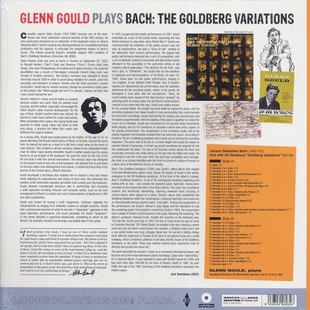 Bach, Glenn Gould - The Goldberg Variations (180g) (clear vinyl) vinyl LP back cover