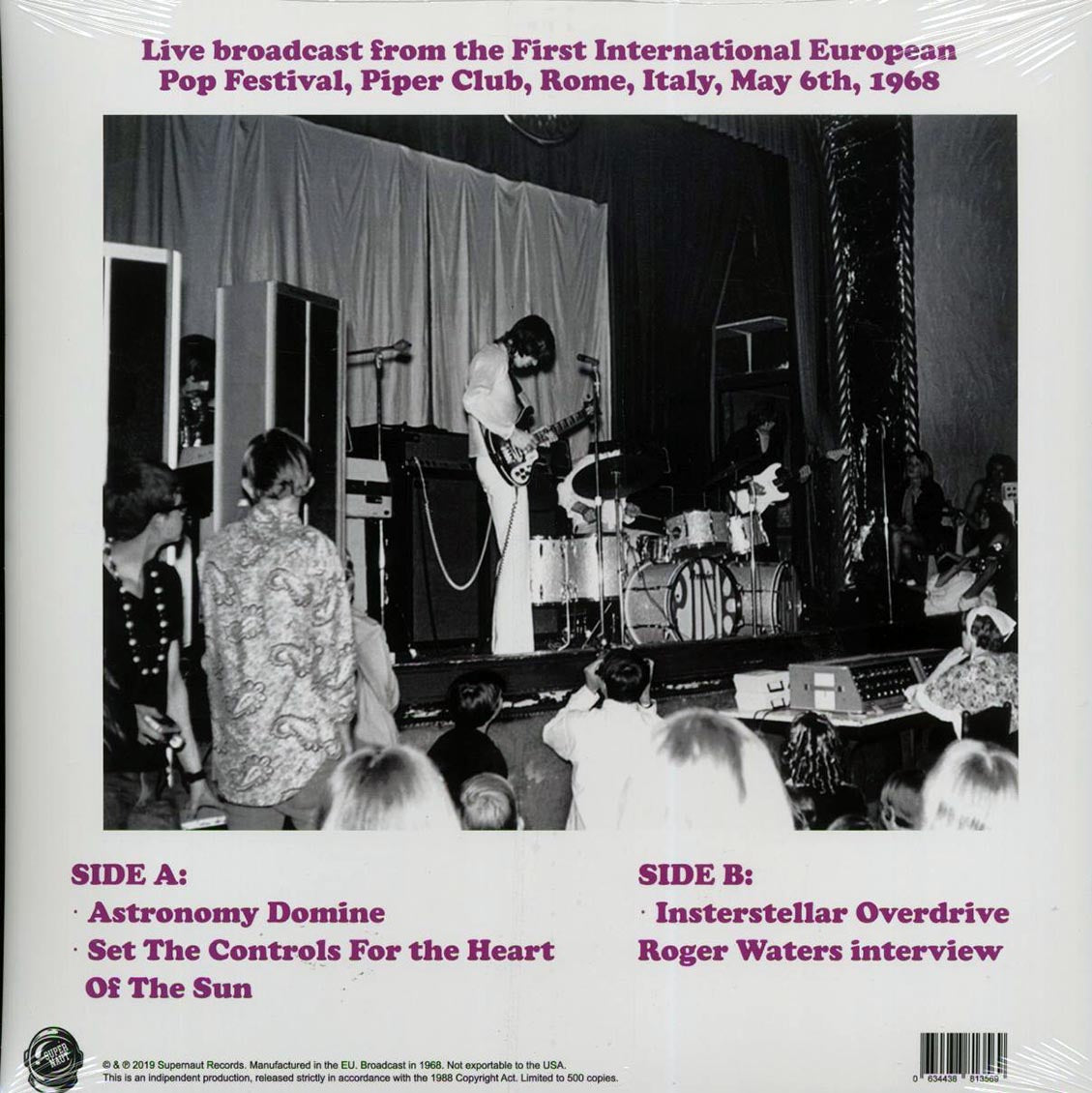 Pink Floyd - Broadcast In Rome, Italy, May 6th, 1968 (ltd. ed.) vinyl LP back cover