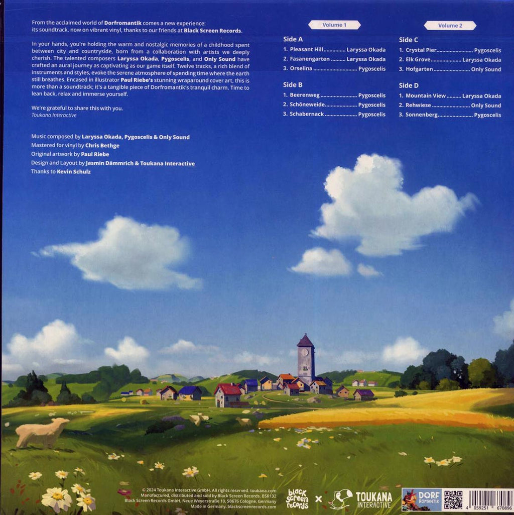 Laryssa Okada, Pygoscelis, Only Sound - Dorfromantik Soundtrack (2xLP) (feld yellow/blue fluss) vinyl LP back cover