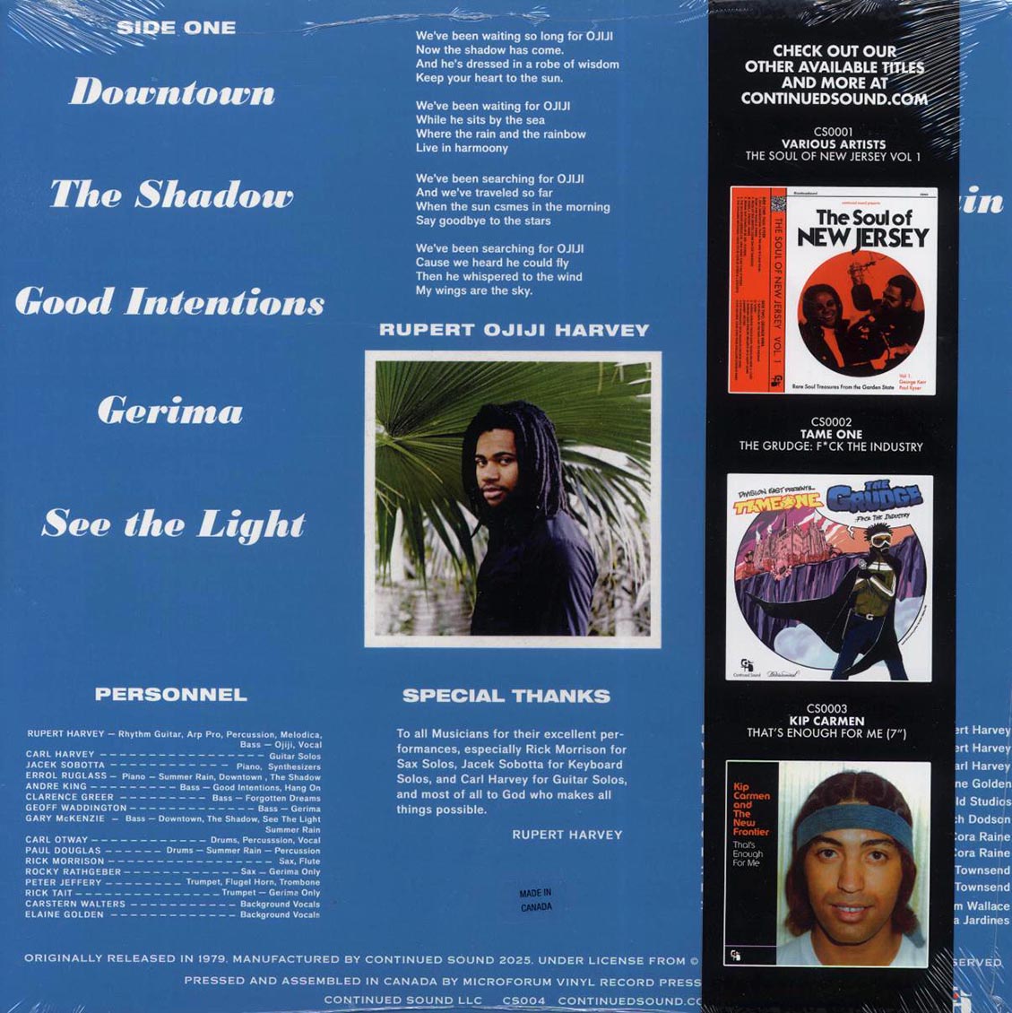 Ojiji - The Shadow (aqua blue vinyl) vinyl LP back cover