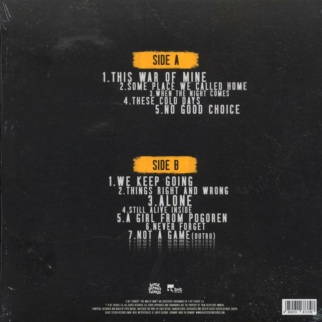 Piotr Musiał - This War Of Mine: Original Soundtrack (10th Anniv. Ed.) vinyl LP back cover