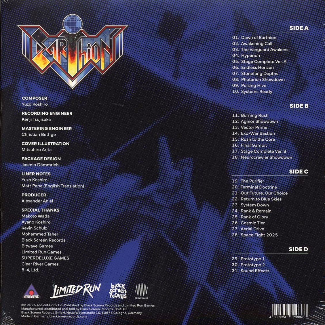 Yuzo Koshiro - Earthion (2xLP) (blue vinyl) vinyl LP back cover