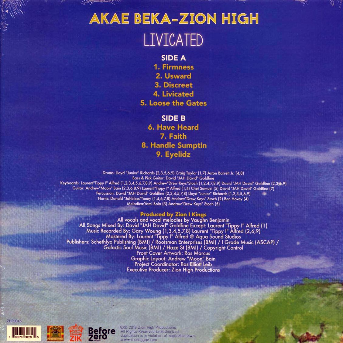 Akae Beka (Vaughn Benjamin/Midnite) - Livicated (Zion High) vinyl LP back cover