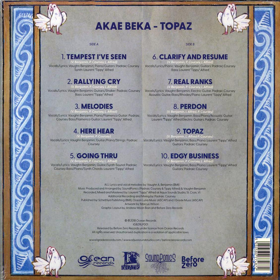Akae Beka (Vaughn Benjamin/Midnite) - Topaz vinyl LP back cover