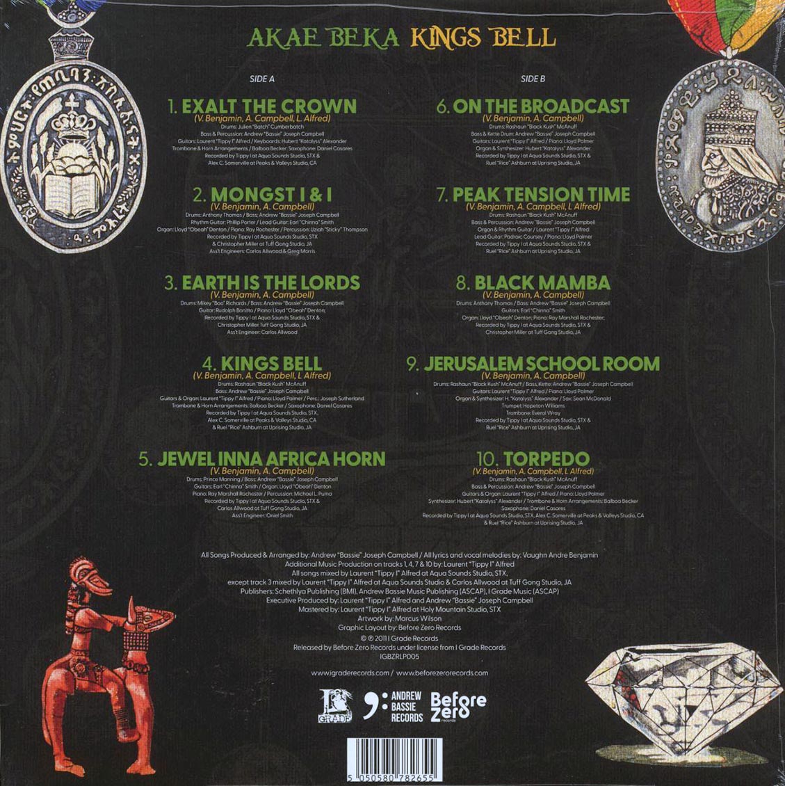 Akae Beka (Vaughn Benjamin/Midnite) - Kings Bell vinyl LP back cover