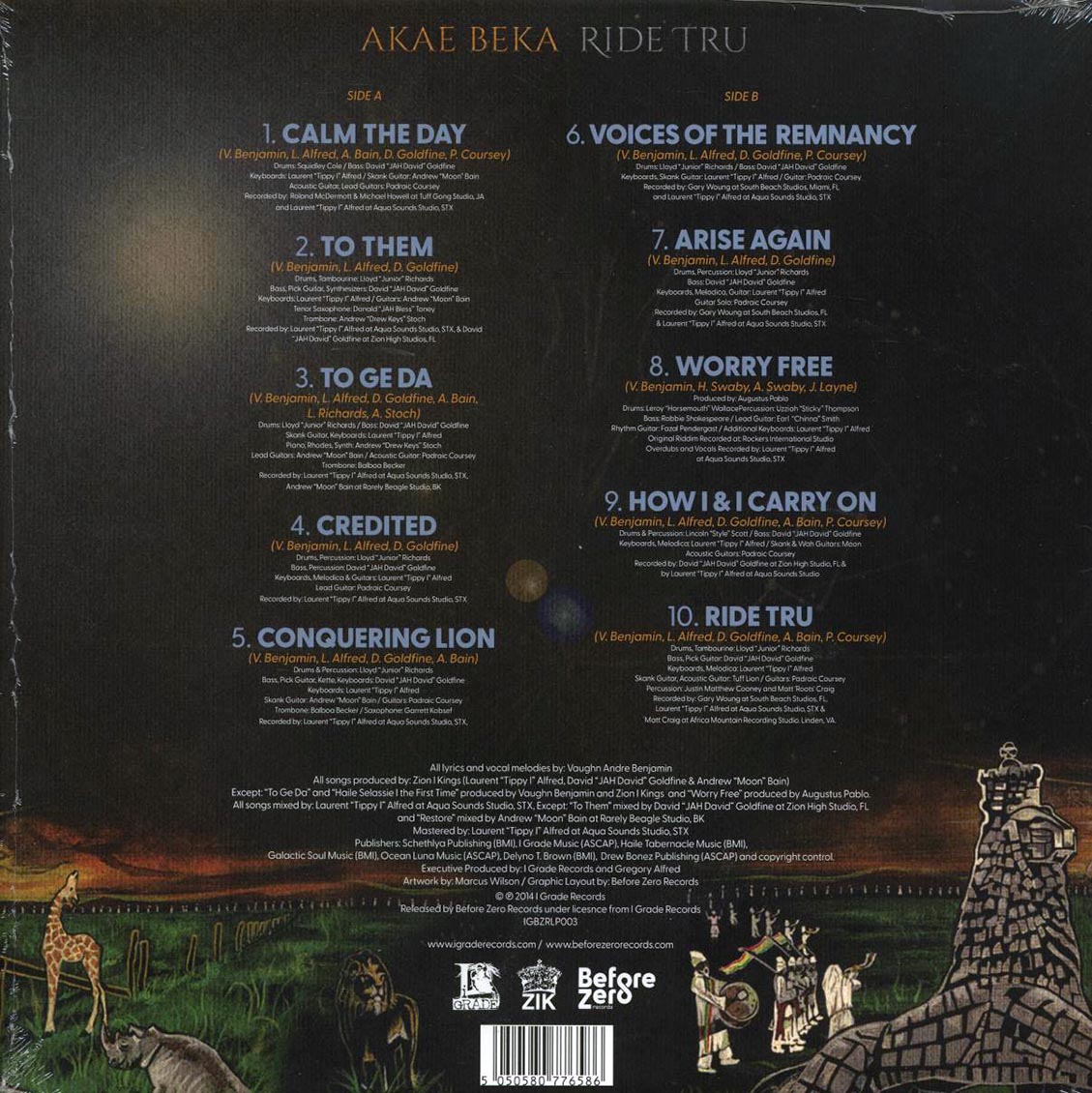 Akae Beka (Vaughn Benjamin/Midnite) - Ride Tru vinyl LP back cover