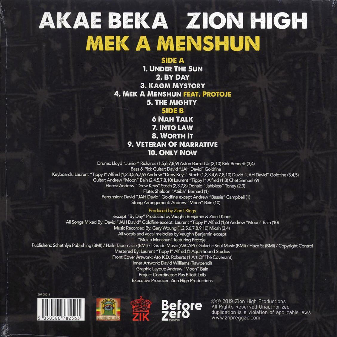 Akae Beka (Vaughn Benjamin/Midnite) - Mek A Menshun vinyl LP back cover