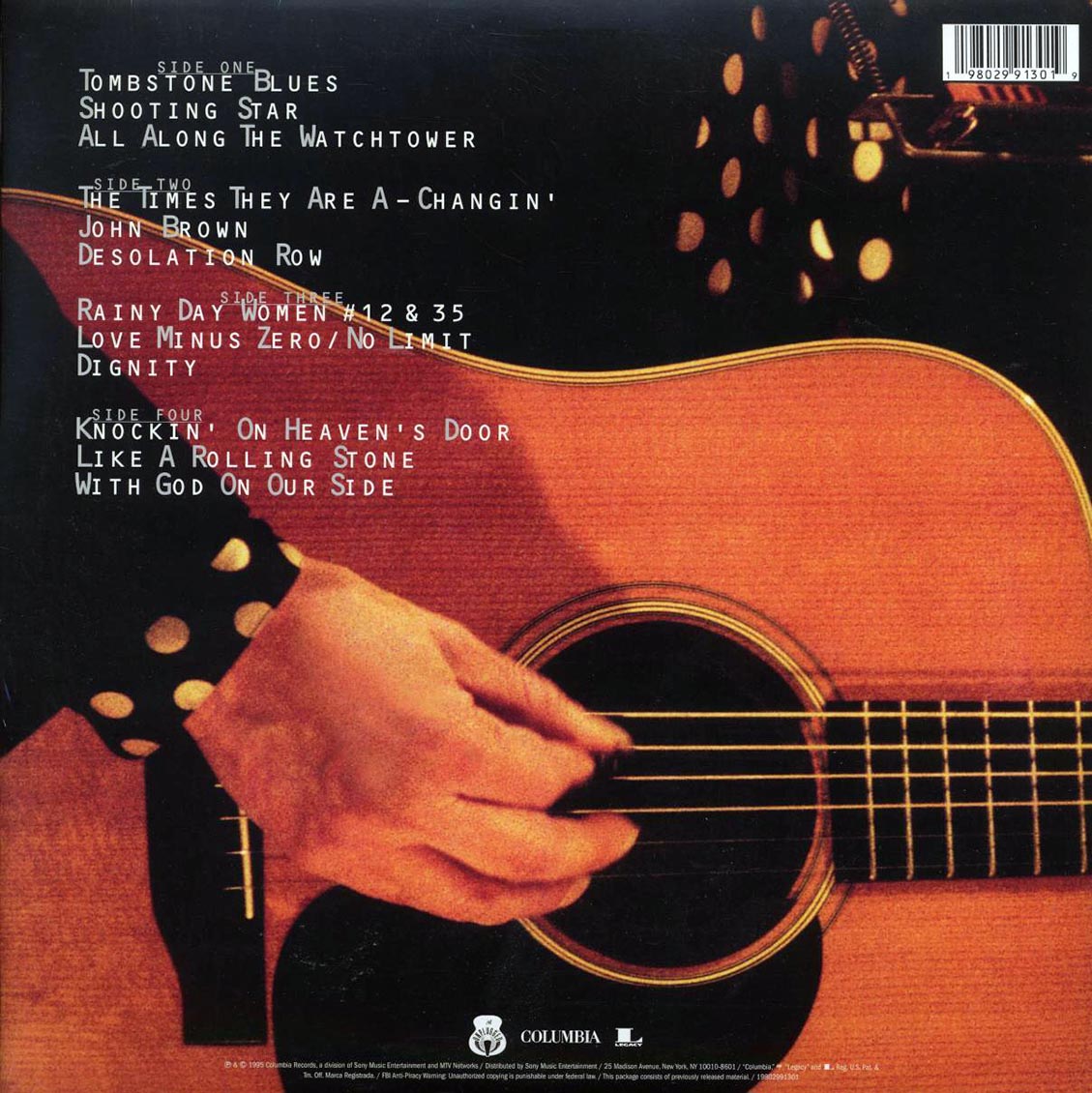 Bob Dylan - MTV Unplugged (2xLP) vinyl LP back cover