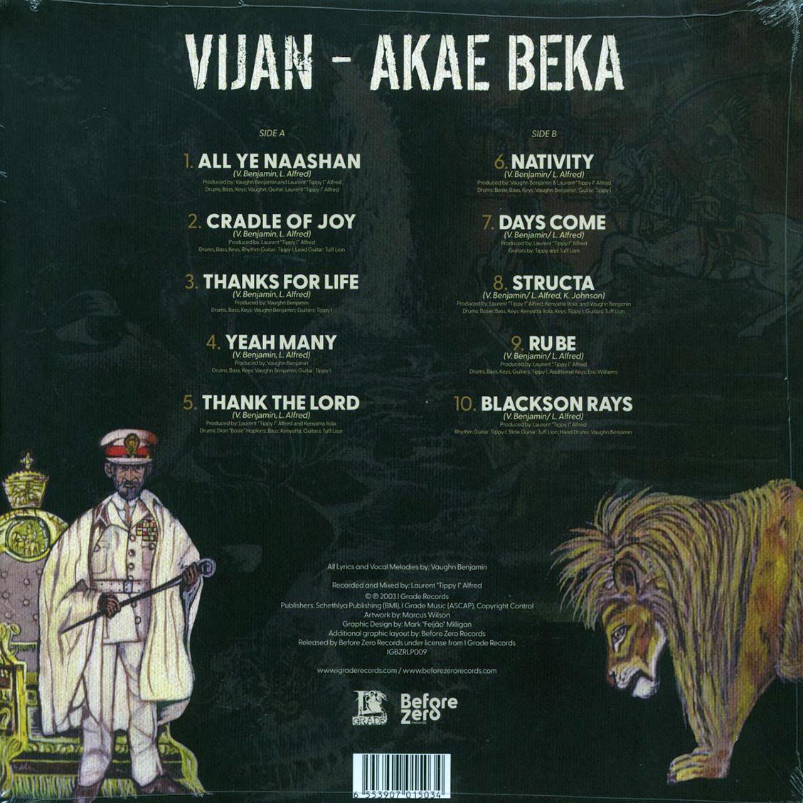 Akae Beka (Vaughn Benjamin/Midnite) - Vijan vinyl LP back cover
