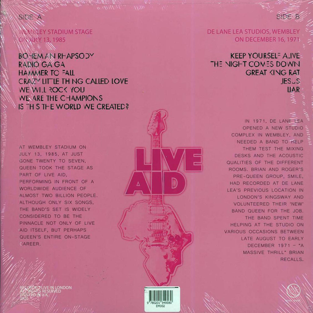 Queen - Live Aid 1985 + D-Lane Studios Wembley 1971 vinyl LP back cover