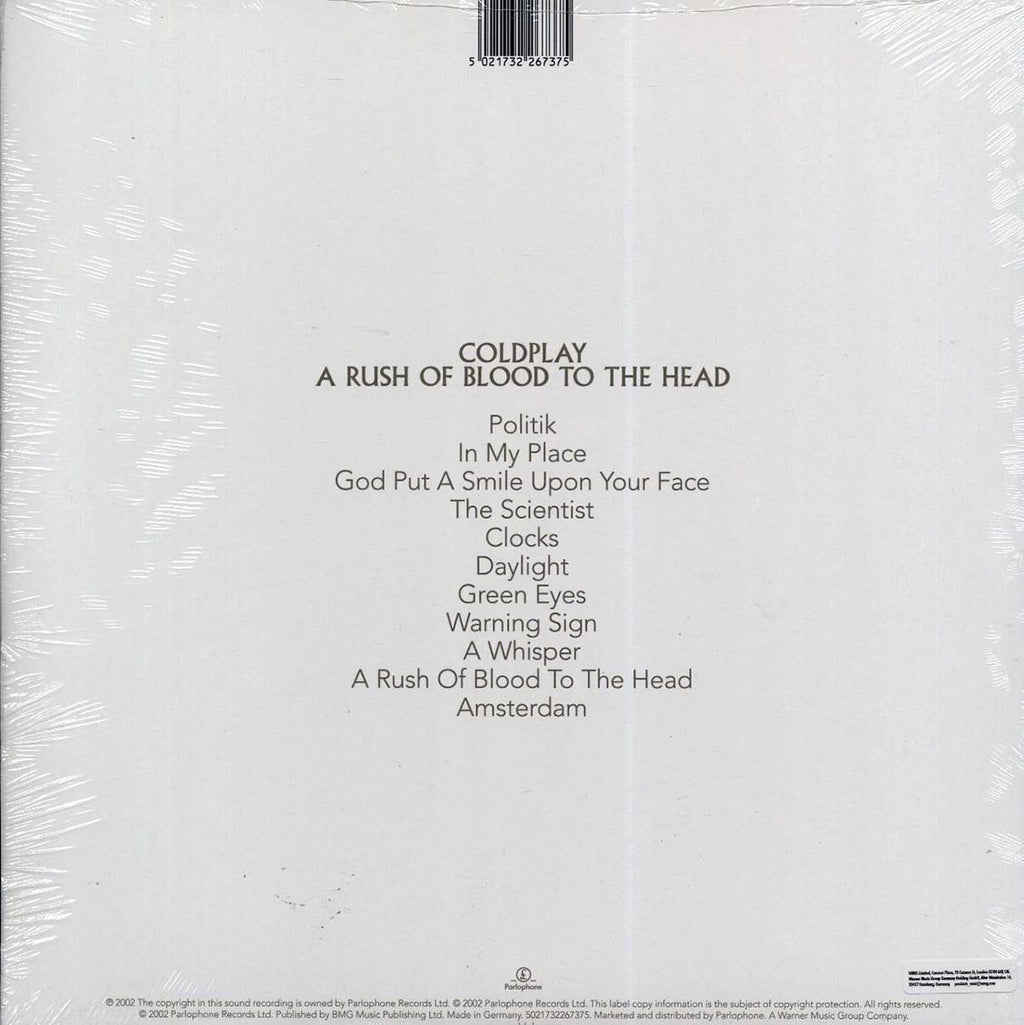 Coldplay - A Rush Of Blood To The Head vinyl LP back cover