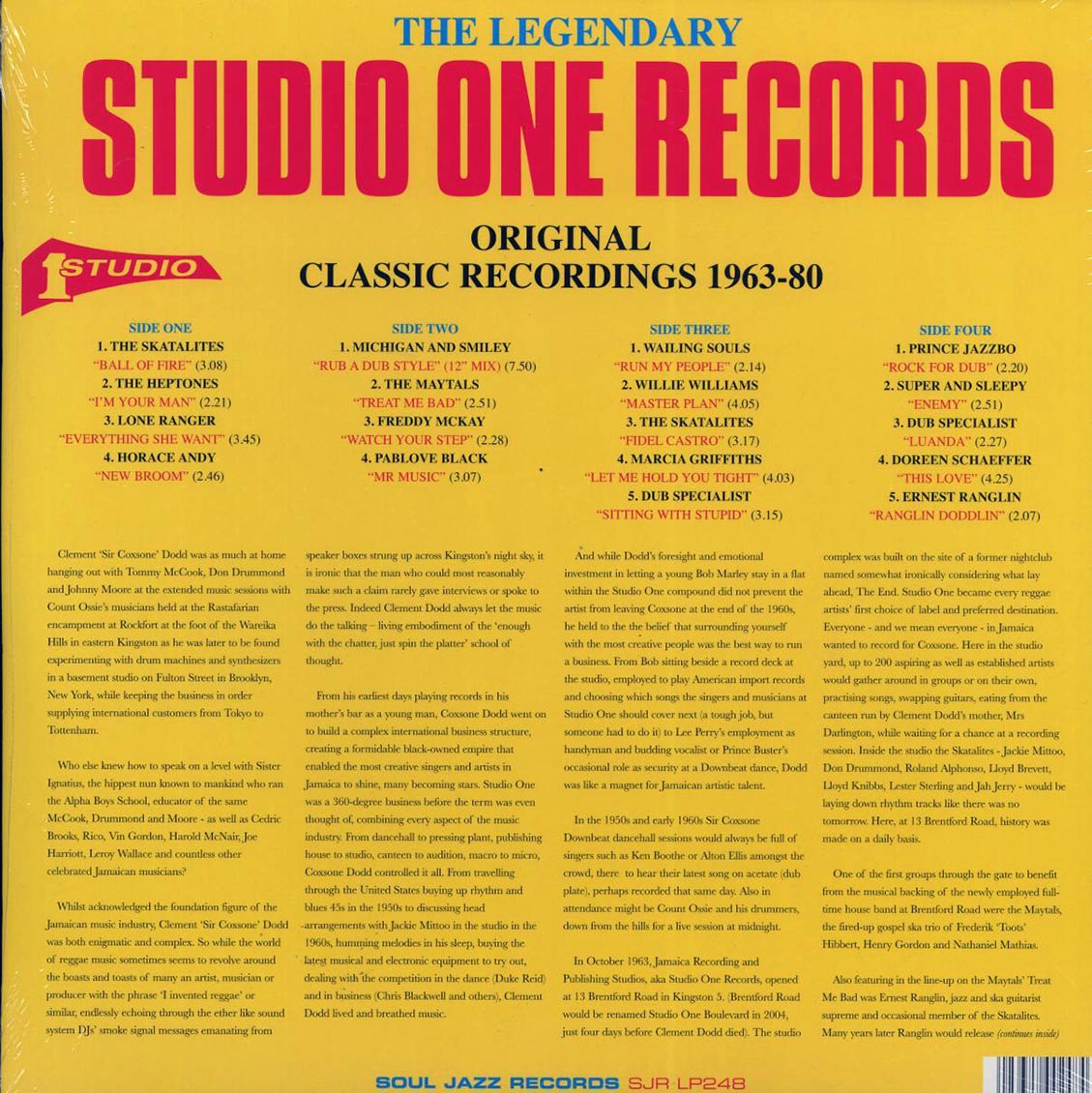The Skataites, The Maytals, Freddy McKay, dub Specialist, Ernest Ranglin, Lone Ranger, Etc. - The Legendary Studio One Records: Original Classic Recordings 1963-1980 (2xLP) vinyl LP back cover