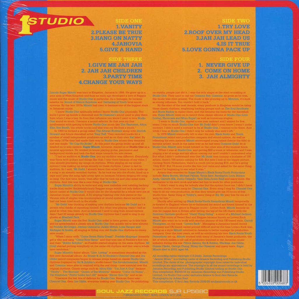 Sugar Minott - Sugar Minott At Studio One (20th Anniv. Ed.) (ltd. ed.) (2xLP) (yellow vinyl) vinyl LP back cover