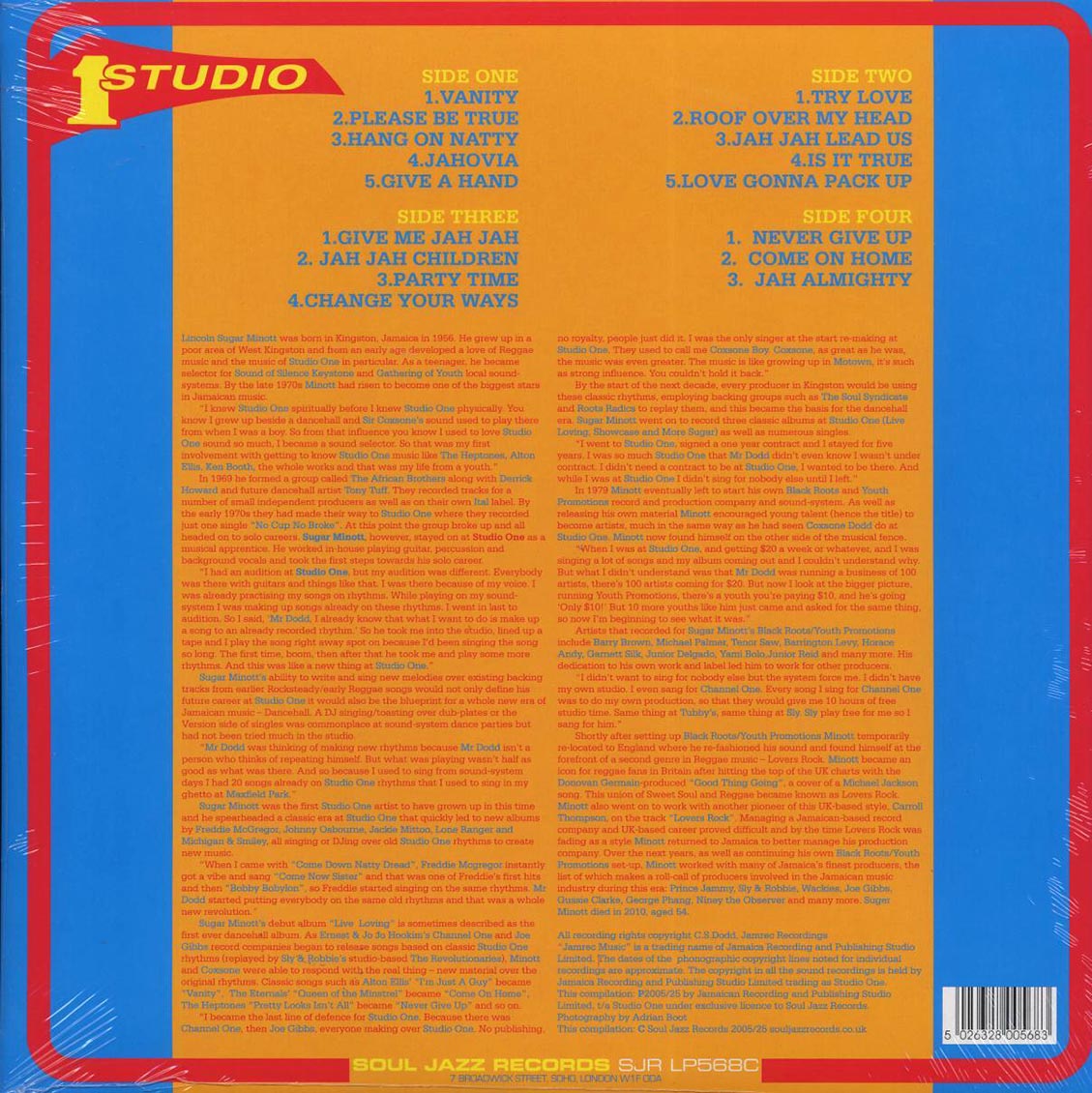 Sugar Minott - Sugar Minott At Studio One (20th Anniv. Ed.) (ltd. ed.) (2xLP) (yellow vinyl) vinyl LP back cover