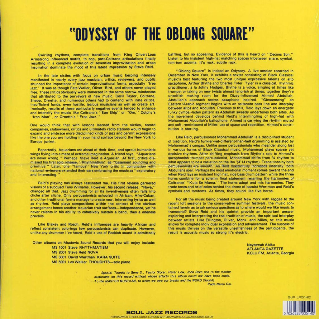 Steve Reid - Odyssey Of The Oblong Square (ltd. ed.) (gold vinyl) vinyl LP back cover