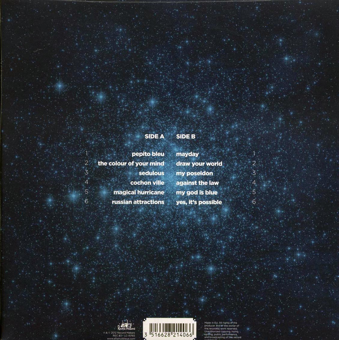 Sebastien Tellier - My God Is Blue (blue vinyl) vinyl LP back cover