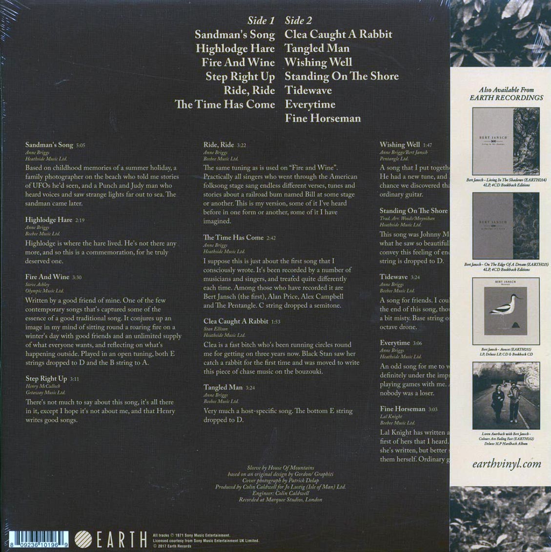 Anne Briggs - The Time Has Come vinyl LP back cover