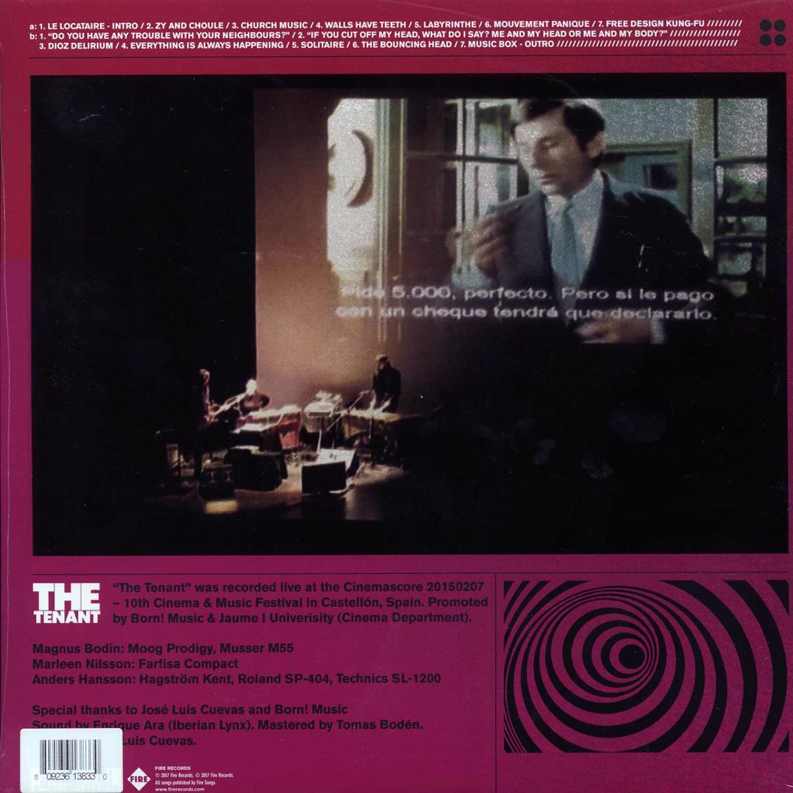 Death And Vanilla - A Score For Roman Polanski's The Tenant (ltd. ed.) (magenta vinyl) vinyl LP back cover