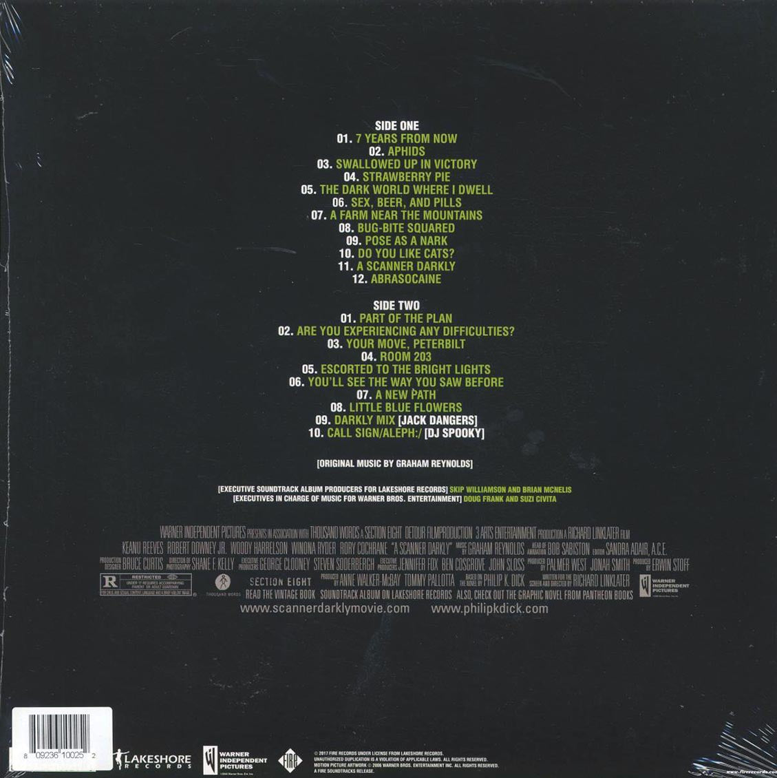 Graham Reynolds - A Scanner Darkly: Original Motion Picture Soundtrack (ltd. ed.) (marbled colored vinyl) vinyl LP back cover