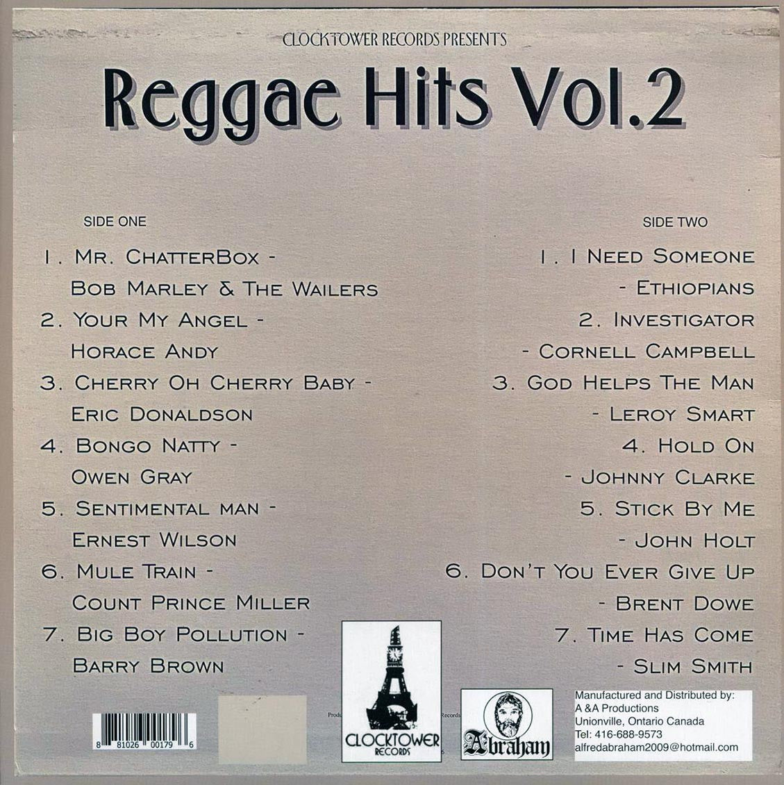 Bob Marley, Horace Andy, John Holt, The Ethiopians, Barry Brown, Etc. - Clocktower Records Presents Reggae Hits Volume 2 vinyl LP back cover