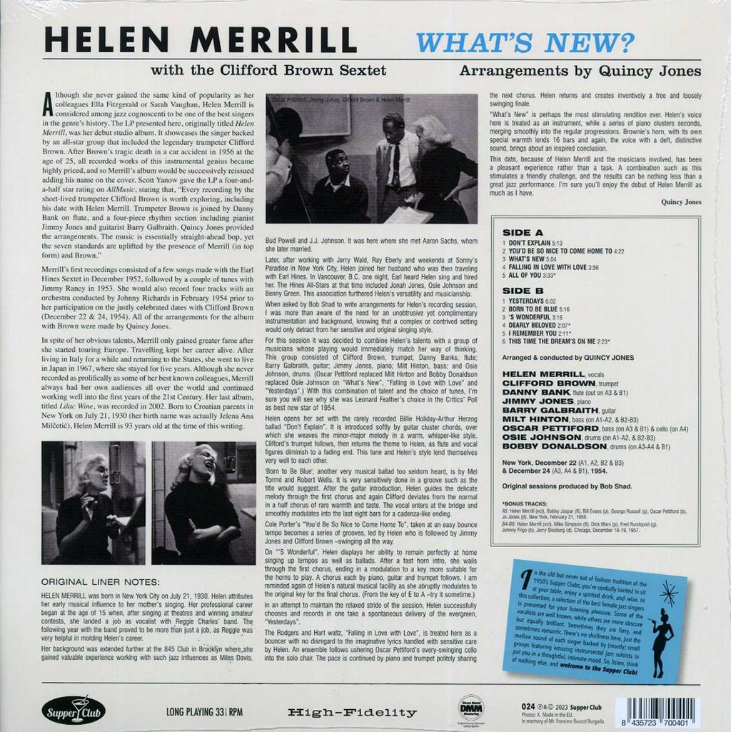 Helen Merrill - What's New? (+4 bonus tracks) (ltd. ed.) (180g) vinyl LP back cover