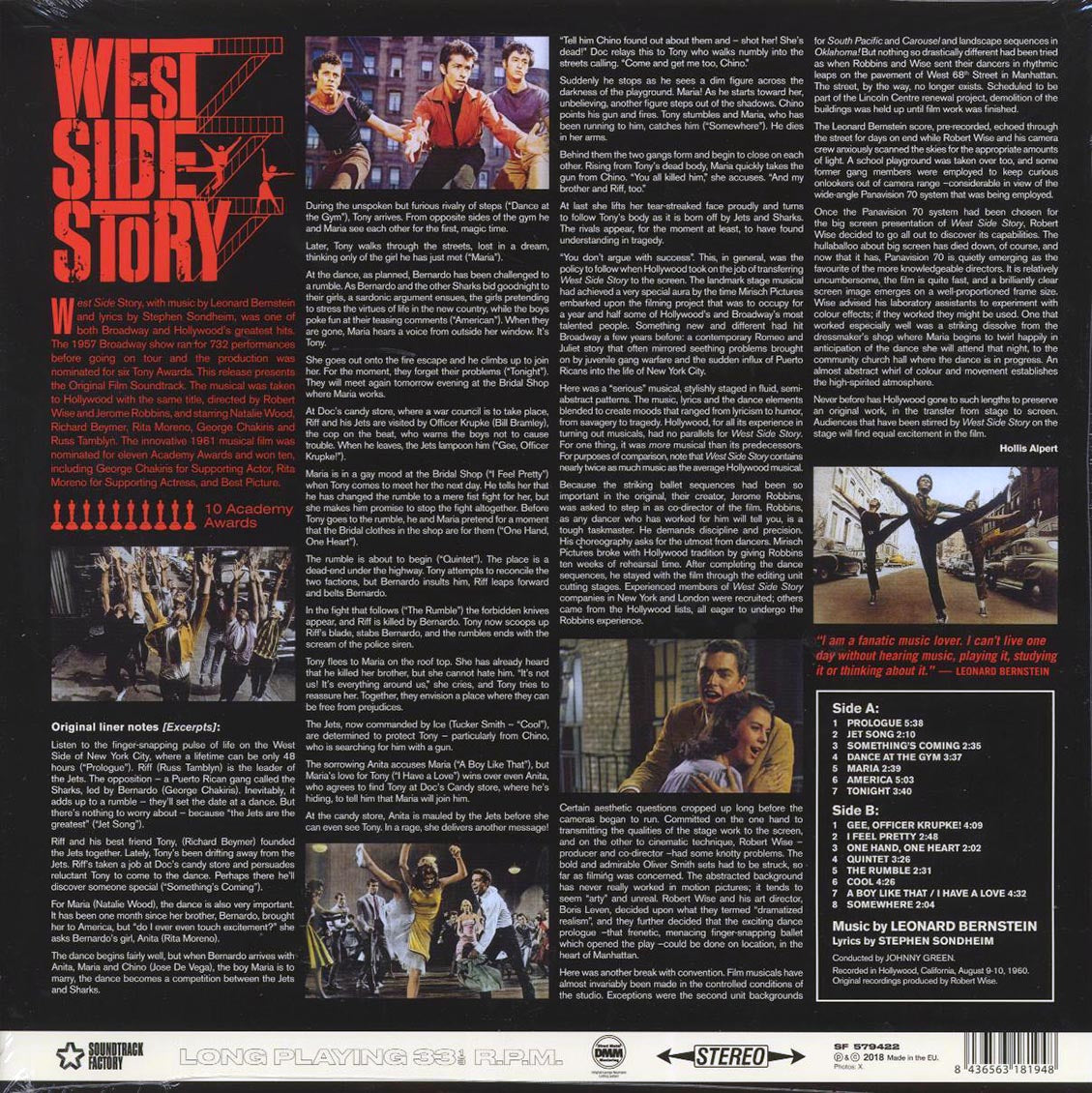 Leonard Bernstein - West Side Story: The Original Sound Track Recording (ltd. ed.) (180g) vinyl LP back cover