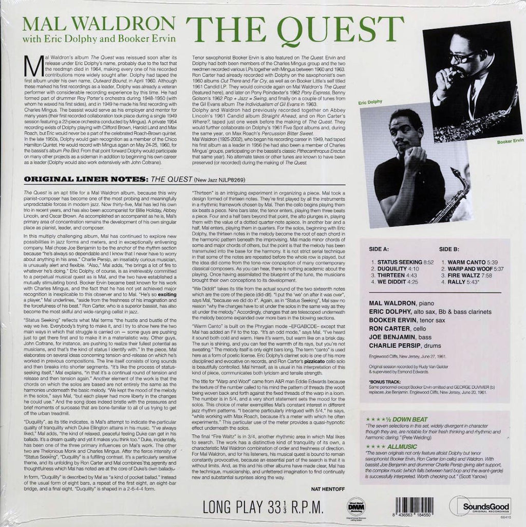 Mal Waldron, Eric Dolphy, Booker Ervin - The Quest (+bonus track) (180g) vinyl LP back cover