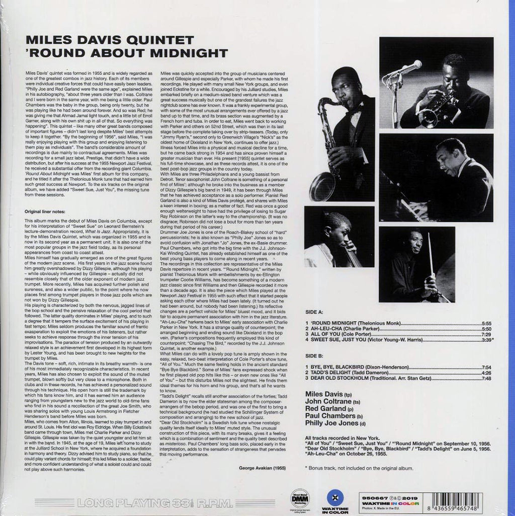 Miles Davis - Round About Midnight (+bonus track) (ltd. ed.) (180g) (blue vinyl) vinyl LP back cover