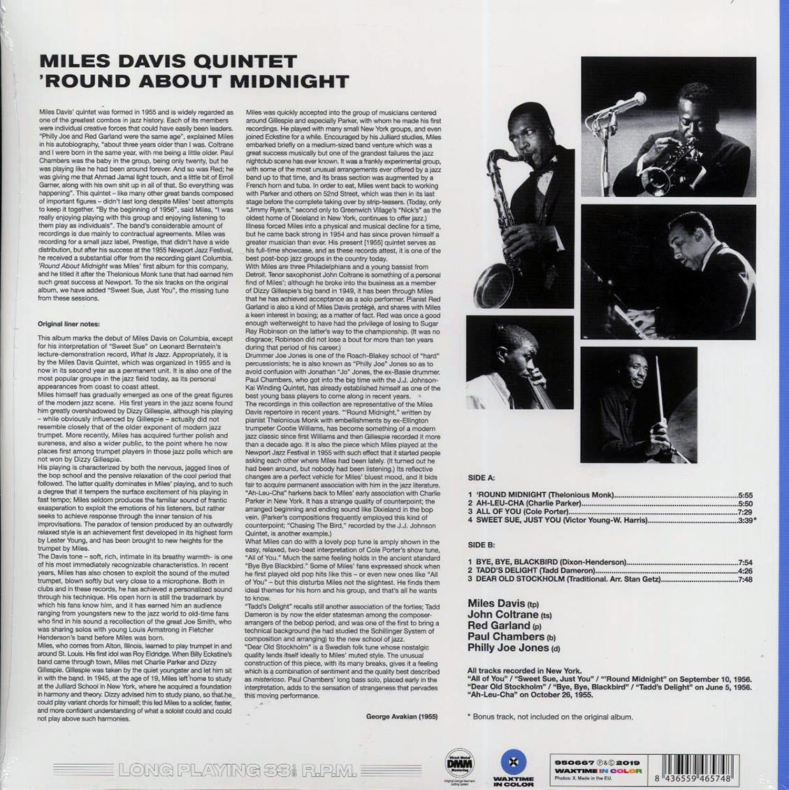 Miles Davis - Round About Midnight (+bonus track) (ltd. ed.) (180g) (blue vinyl) vinyl LP back cover
