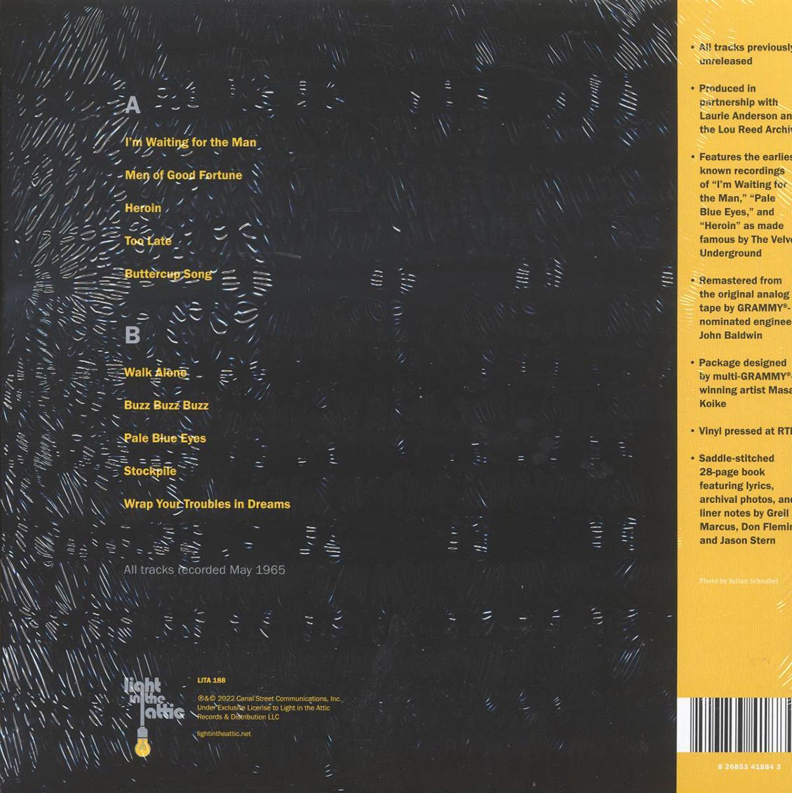 Lou Reed - Words & Music, May 1965 (silver metallic vinyl) (RTI press) vinyl LP back cover