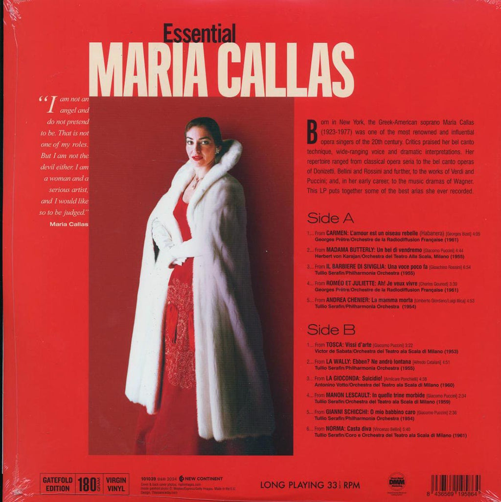 Maria Callas - Essential Maria Callas (180g) vinyl LP back cover
