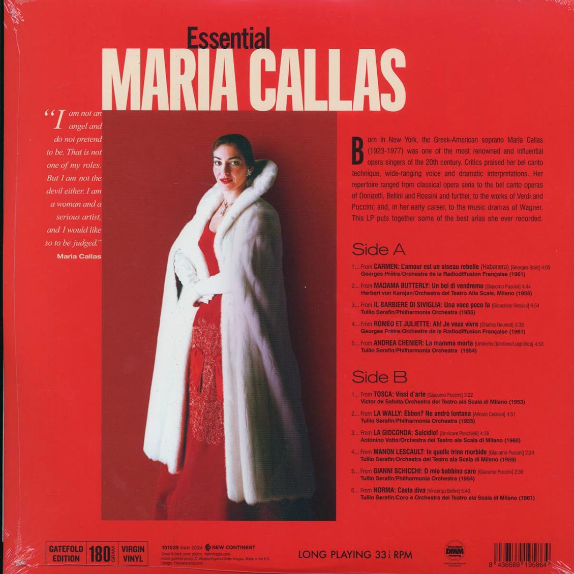 Maria Callas - Essential Maria Callas (180g) vinyl LP back cover
