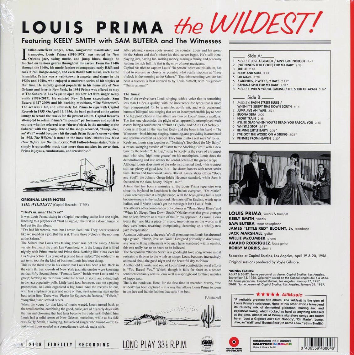 Louis Prima - The Wildest! (+7 bonus tracks) (ltd. ed.) (red vinyl) vinyl LP back cover