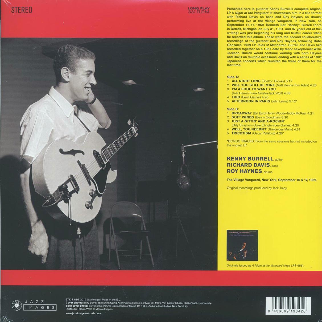 Kenny Burrell - A Night At The Vanguard (+2 bonus tracks) (ltd. ed.) (180g) (remastered) vinyl LP back cover
