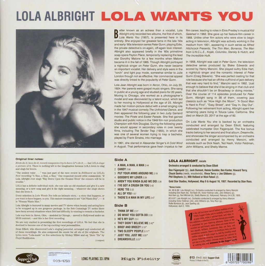 Lola Albright - Lola Wants You (+5 bonus tracks) (ltd. ed.) (180g) vinyl LP back cover