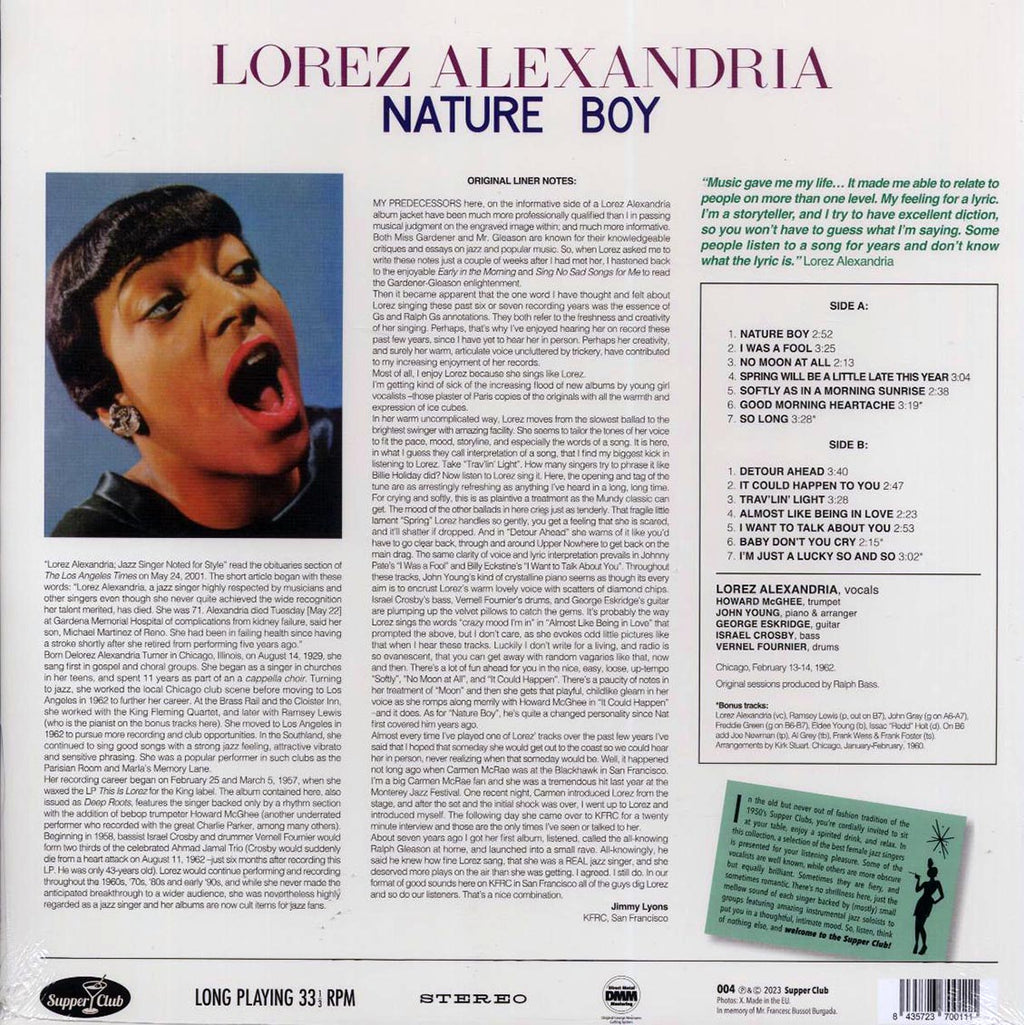 Lorez Alexandria - Nature Boy (+4 bonus tracks) (ltd. ed.) (180g) vinyl LP back cover