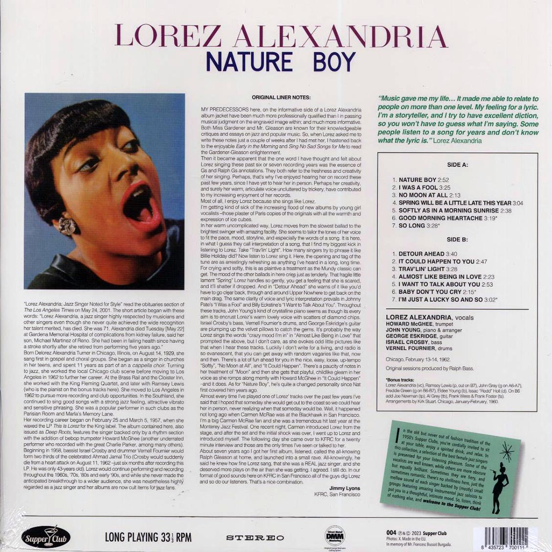 Lorez Alexandria - Nature Boy (+4 bonus tracks) (ltd. ed.) (180g) vinyl LP back cover