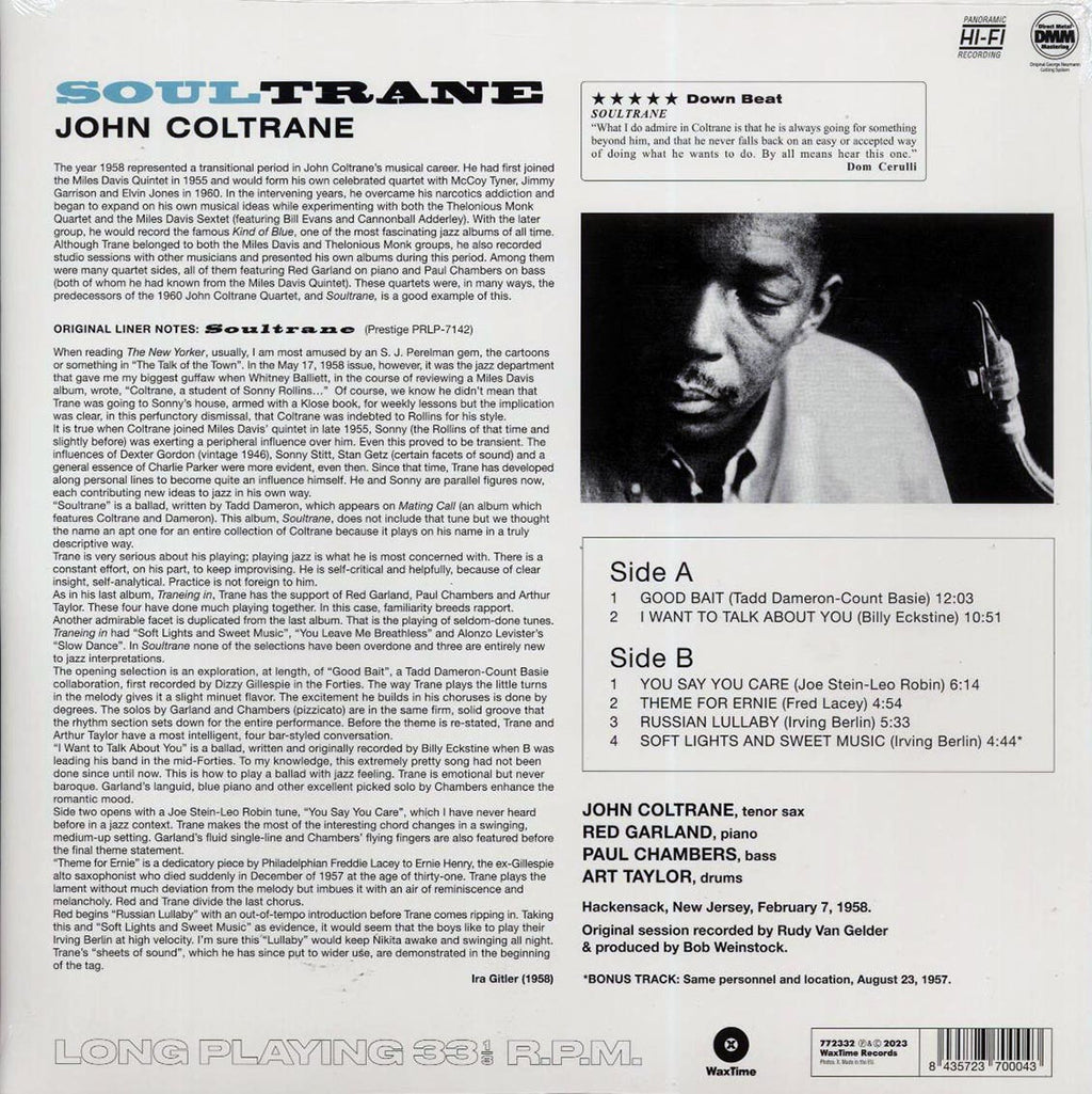 John Coltrane - Soultrane (+bonus track) (ltd. ed.) (180g) vinyl LP back cover