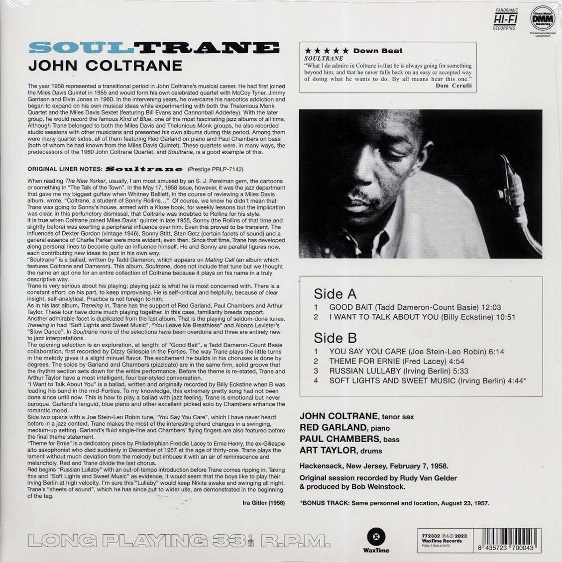 John Coltrane - Soultrane (+bonus track) (ltd. ed.) (180g) vinyl LP back cover