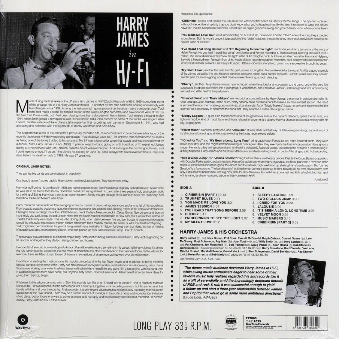 Harry James - Harry James in Hi-Fi (ltd. ed.) (180g) (remastered) vinyl LP back cover