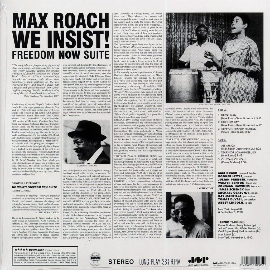 Max Roach - We Insist! Max Roach's Freedom Now Suite (+bonus track) (ltd. ed.) (180g) vinyl LP back cover