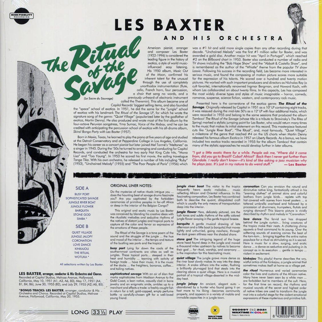 Les Baxter & His Orchestra - Ritual Of The Savage (Le Sacre Du Sauvage) (+2 bonus tracks) (ltd. ed.) (180g) (yellow vinyl) vinyl LP back cover