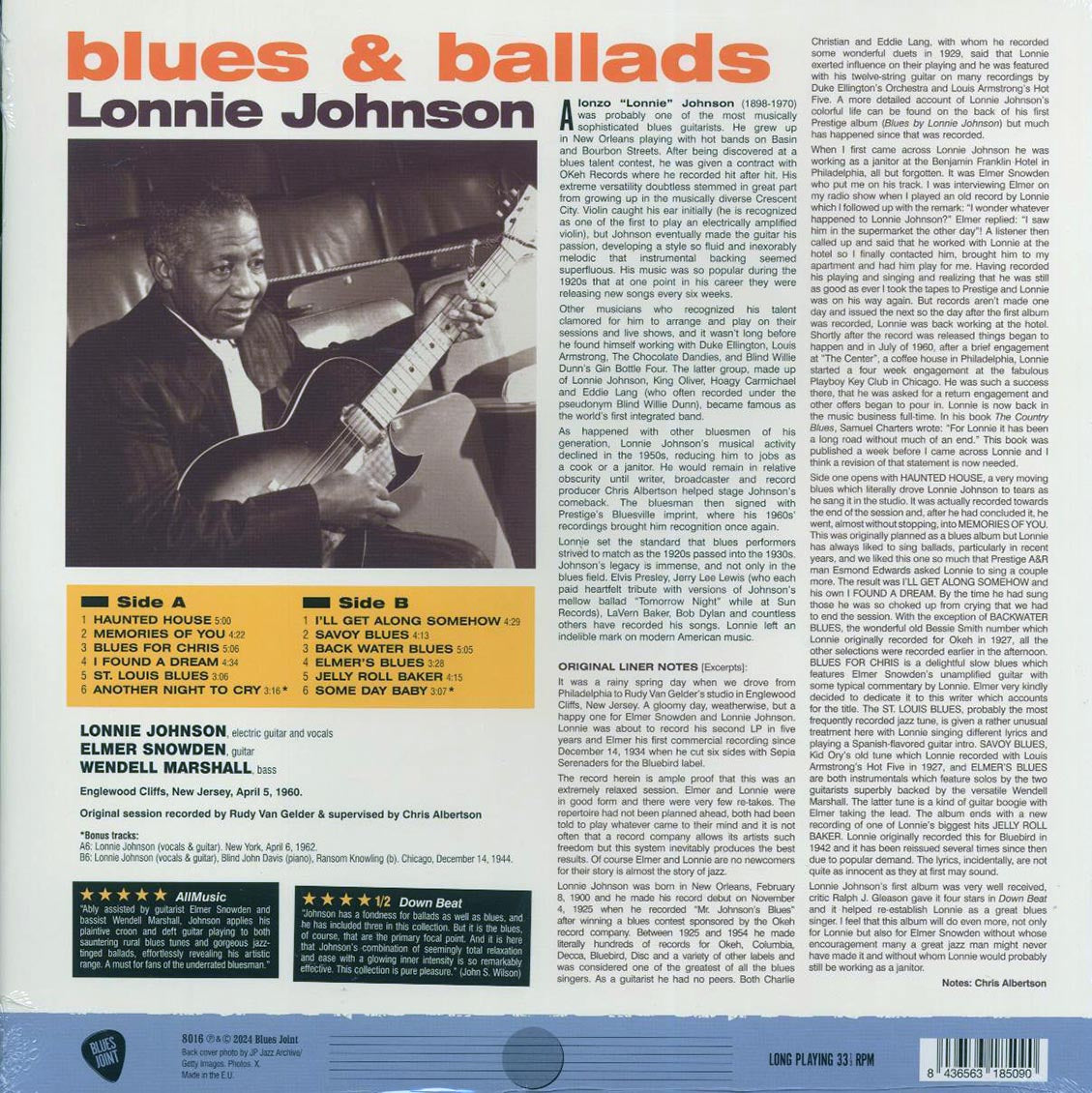 Lonnie Johnson, Elmer Snowden - Blues & Ballads (+2 bonus tracks) (ltd. ed.) (180g) vinyl LP back cover