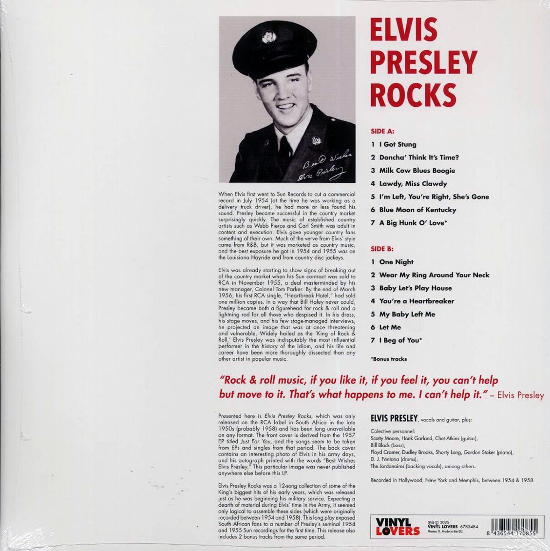 Elvis Presley - Elvis Presley Rocks (+2 bonus tracks) (ltd. ed.) (180g) vinyl LP back cover