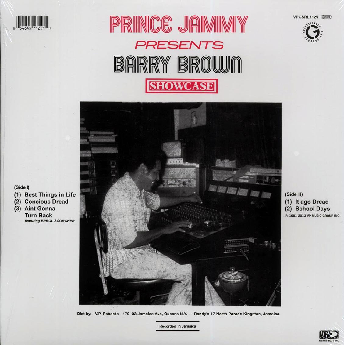 Barry Brown - Prince Jammy Presents Barry Brown Showcase vinyl LP back cover