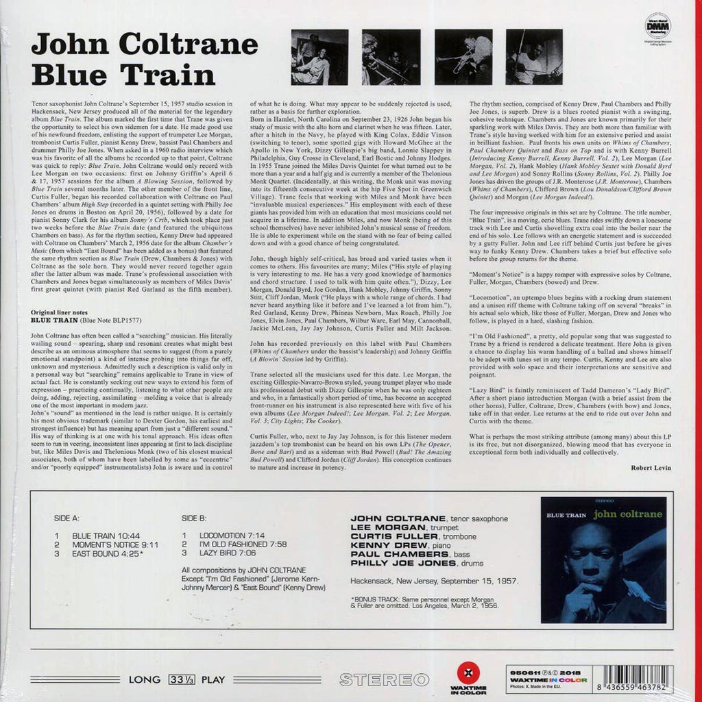 John Coltrane - Blue Train (+bonus track) (ltd. ed.) (180g) (red vinyl) vinyl LP back cover