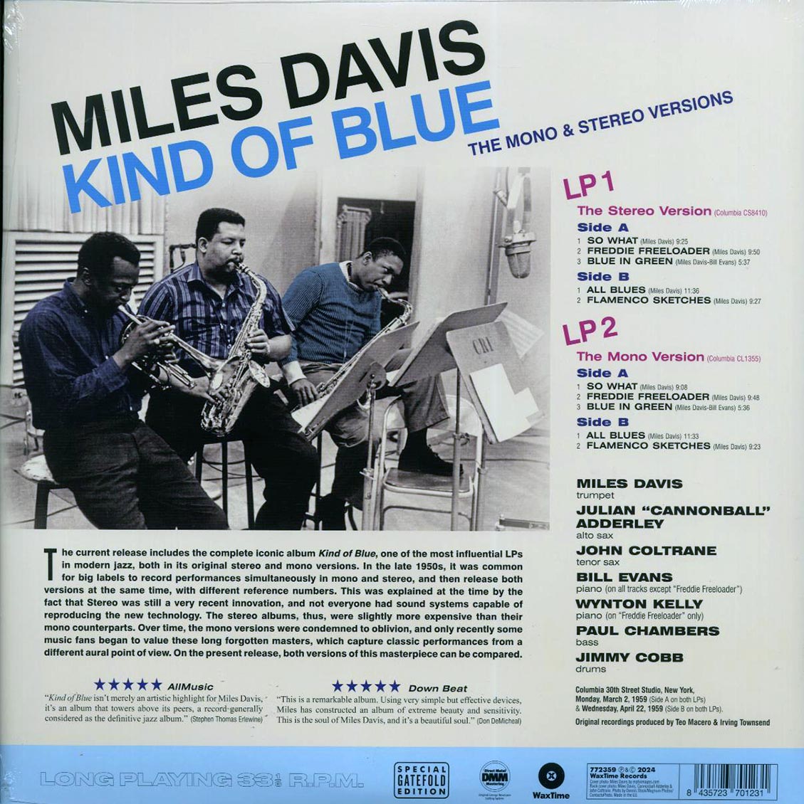 Miles Davis - Kind Of Blue: The Mono & Stereo Versions (mono+stereo) (ltd. ed.) (2xLP) (180g) vinyl LP back cover