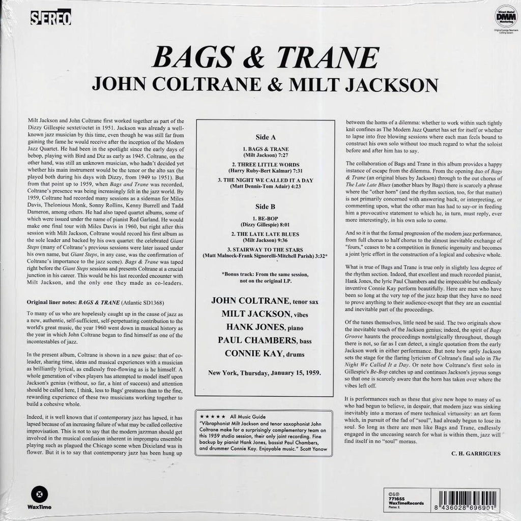 John Coltrane, Milt Jackson - Bags & Trane (+bonus track) (ltd. ed.) (180g) (remastered) vinyl LP back cover